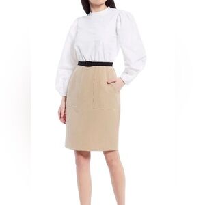 LDT Alecia Two-Tone Long Puffed Sleeve Belted